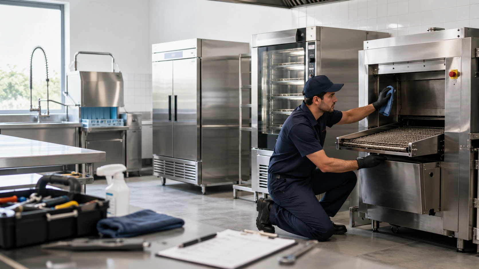 Commercial kitchen equipment maintenance and stainless steel machine
