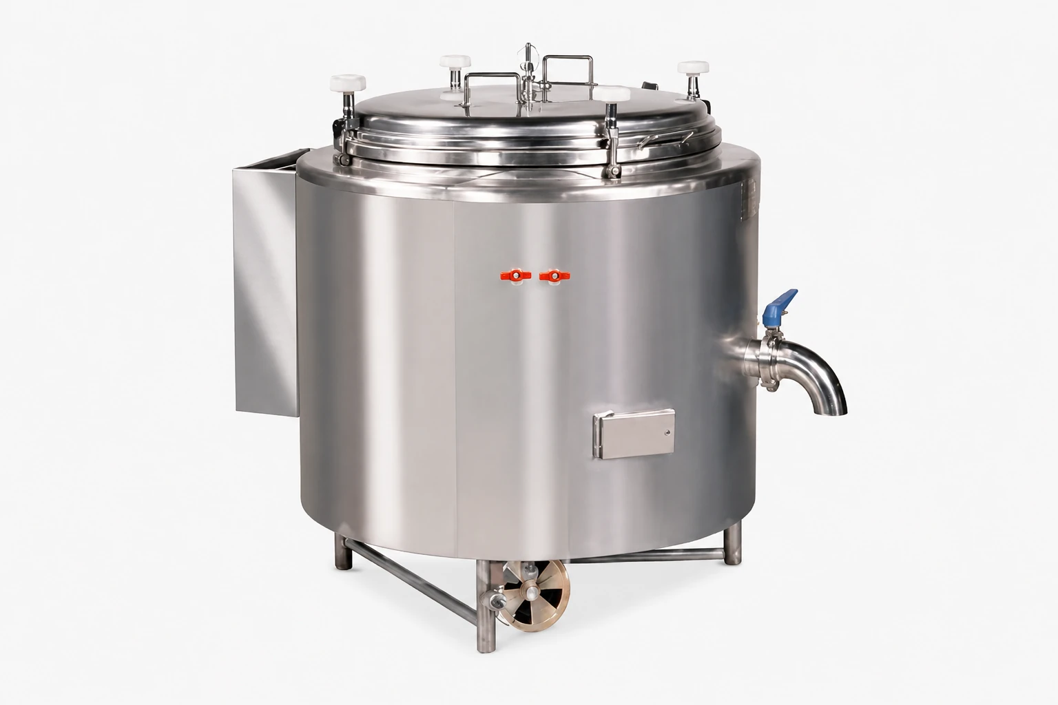 Double-wall cylindrical stainless steel rice cooker with 420-serving capacity